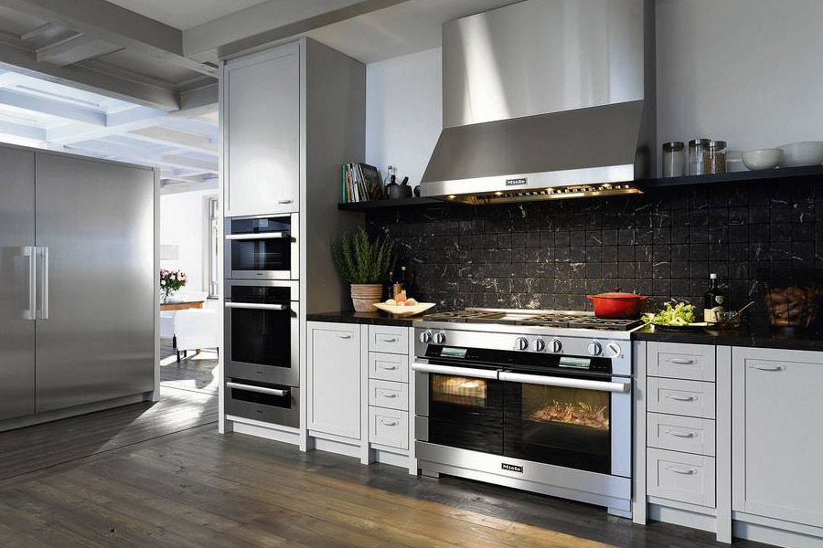 modern kitchen appliances, fridge, stove, oven